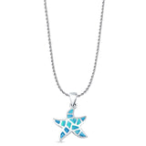 Lab Created Blue Opal Starfish Pendant Rope Chain Necklace 925 Sterling Silver