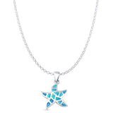 Lab Created Blue Opal Starfish Pendant Rolo Chain Necklace 925 Sterling Silver