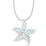 Lab Created White Opal Starfish Pendant Snake Chain Necklace 925 Sterling Silver