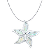 Lab Created White Opal Starfish Pendant Box Chain Necklace 925 Sterling Silver