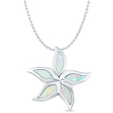 Lab Created White Opal Starfish Pendant Bead Chain Necklace 925 Sterling Silver