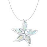 Lab Created White Opal Starfish Pendant Cable Chain Necklace 925 Sterling Silver