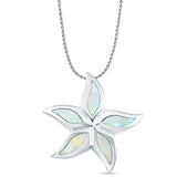 Lab Created White Opal Starfish Pendant Rope Chain Necklace 925 Sterling Silver