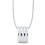 Lab Created White Opal Linear Bar Pendant Snake Chain Necklace 925 Sterling Silver