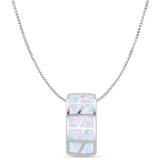 Lab Created White Opal Stackable Pendant Box Chain Necklace 925 Sterling Silver