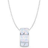 Lab Created White Opal Stackable Pendant Bead Chain Necklace 925 Sterling Silver
