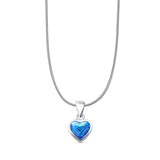 Lab Created Blue Opal Heart Solitaire Pendant Snake Chain Necklace 925 Sterling Silver