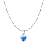 Lab Created Blue Opal Heart Solitaire Pendant Box Chain Necklace 925 Sterling Silver