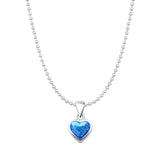 Lab Created Blue Opal Heart Solitaire Pendant Bead Chain Necklace 925 Sterling Silver