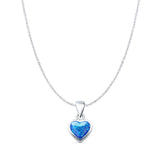 Lab Created Blue Opal Heart Solitaire Pendant Cable Chain Necklace 925 Sterling Silver