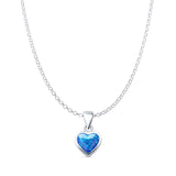 Lab Created Blue Opal Heart Solitaire Pendant Rolo Chain Necklace 925 Sterling Silver