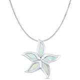 Lab Created White Opal Starfish Pendant Box Chain Necklace 925 Sterling Silver