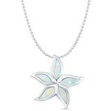 Lab Created White Opal Starfish Pendant Bead Chain Necklace 925 Sterling Silver