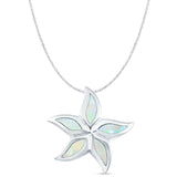 Lab Created White Opal Starfish Pendant Cable Chain Necklace 925 Sterling Silver