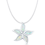 Lab Created White Opal Starfish Pendant Rolo Chain Necklace 925 Sterling Silver
