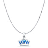 Lab Created Blue Opal Crown Pendant Box Chain Necklace 925 Sterling Silver
