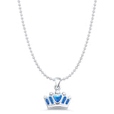 Lab Created Blue Opal Crown Pendant Bead Chain Necklace 925 Sterling Silver
