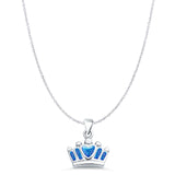 Lab Created Blue Opal Crown Pendant Cable Chain Necklace 925 Sterling Silver