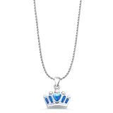 Lab Created Blue Opal Crown Pendant Rope Chain Necklace 925 Sterling Silver