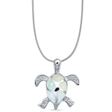 Lab Created White Opal Turtle Pendant Snake Chain Necklace 925 Sterling Silver