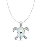Lab Created White Opal Turtle Pendant Cable Chain Necklace 925 Sterling Silver