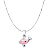 Lab Created Pink Opal Fish Pendant Box Chain Necklace 925 Sterling Silver