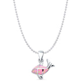 Lab Created Pink Opal Fish Pendant Bead Chain Necklace 925 Sterling Silver