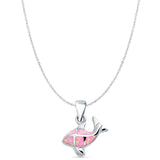 Lab Created Pink Opal Fish Pendant Cable Chain Necklace 925 Sterling Silver