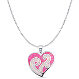 Lab Created Pink Opal Heart Pendant Box Chain Necklace 925 Sterling Silver