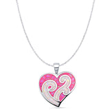 Lab Created Pink Opal Heart Pendant Cable Chain Necklace 925 Sterling Silver