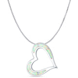 Lab Created White Opal Heart Pendant Box Chain Necklace 925 Sterling Silver