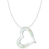Lab Created White Opal Heart Pendant Cable Chain Necklace 925 Sterling Silver