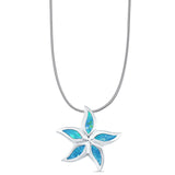 Lab Created Blue Opal Starfish Pendant Snake Chain Necklace 925 Sterling Silver
