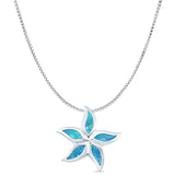 Lab Created Blue Opal Starfish Pendant Box Chain Necklace 925 Sterling Silver