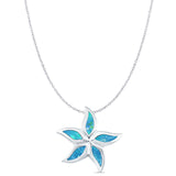 Lab Created Blue Opal Starfish Pendant Cable Chain Necklace 925 Sterling Silver