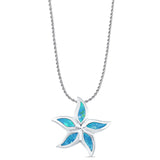 Lab Created Blue Opal Starfish Pendant Rope Chain Necklace 925 Sterling Silver