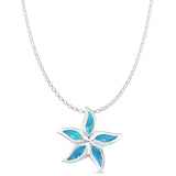 Lab Created Blue Opal Starfish Pendant Rolo Chain Necklace 925 Sterling Silver