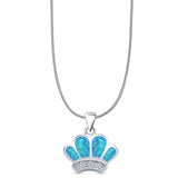 Lab Created Blue Opal Crown Pendant Snake Chain Necklace 925 Sterling Silver