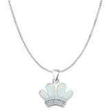 Lab Created White Opal Crown Pendant Box Chain Necklace 925 Sterling Silver