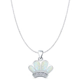 Lab Created White Opal Crown Pendant Cable Chain Necklace 925 Sterling Silver