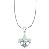 Lab Created White Opal Fleur De Lis Pendant Snake Chain Necklace 925 Sterling Silver