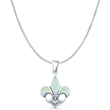 Lab Created White Opal Fleur De Lis Pendant Box Chain Necklace 925 Sterling Silver