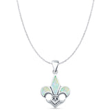 Lab Created White Opal Fleur De Lis Pendant Cable Chain Necklace 925 Sterling Silver
