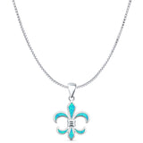 Lab Created Blue Opal Fleur De Lis Pendant Box Chain Necklace 925 Sterling Silver