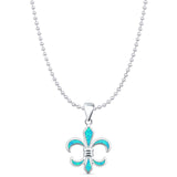 Lab Created Blue Opal Fleur De Lis Pendant Bead Chain Necklace 925 Sterling Silver