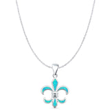 Lab Created Blue Opal Fleur De Lis Pendant Cable Chain Necklace 925 Sterling Silver
