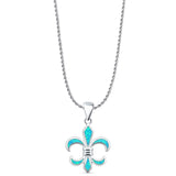Lab Created Blue Opal Fleur De Lis Pendant Rope Chain Necklace 925 Sterling Silver