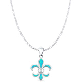 Lab Created Blue Opal Fleur De Lis Pendant Rolo Chain Necklace 925 Sterling Silver