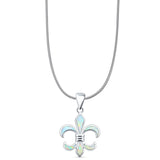 Lab Created White Opal Fleur De Lis Pendant Snake Chain Necklace 925 Sterling Silver