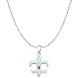 Lab Created White Opal Fleur De Lis Pendant Box Chain Necklace 925 Sterling Silver
